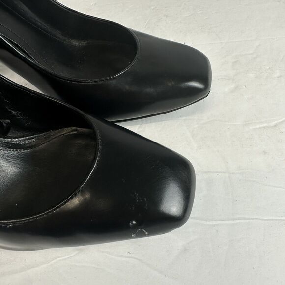 Massimo Dutti - Black Leather Square Toe Block Heel - Slip On Size 39 Pump Shoes - Picture 6 of 12